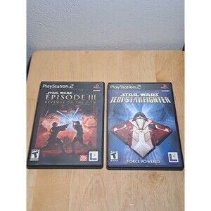 PS2 Star Wars Jedi Starfighter & Star Wars Episode III Black Label w Manual